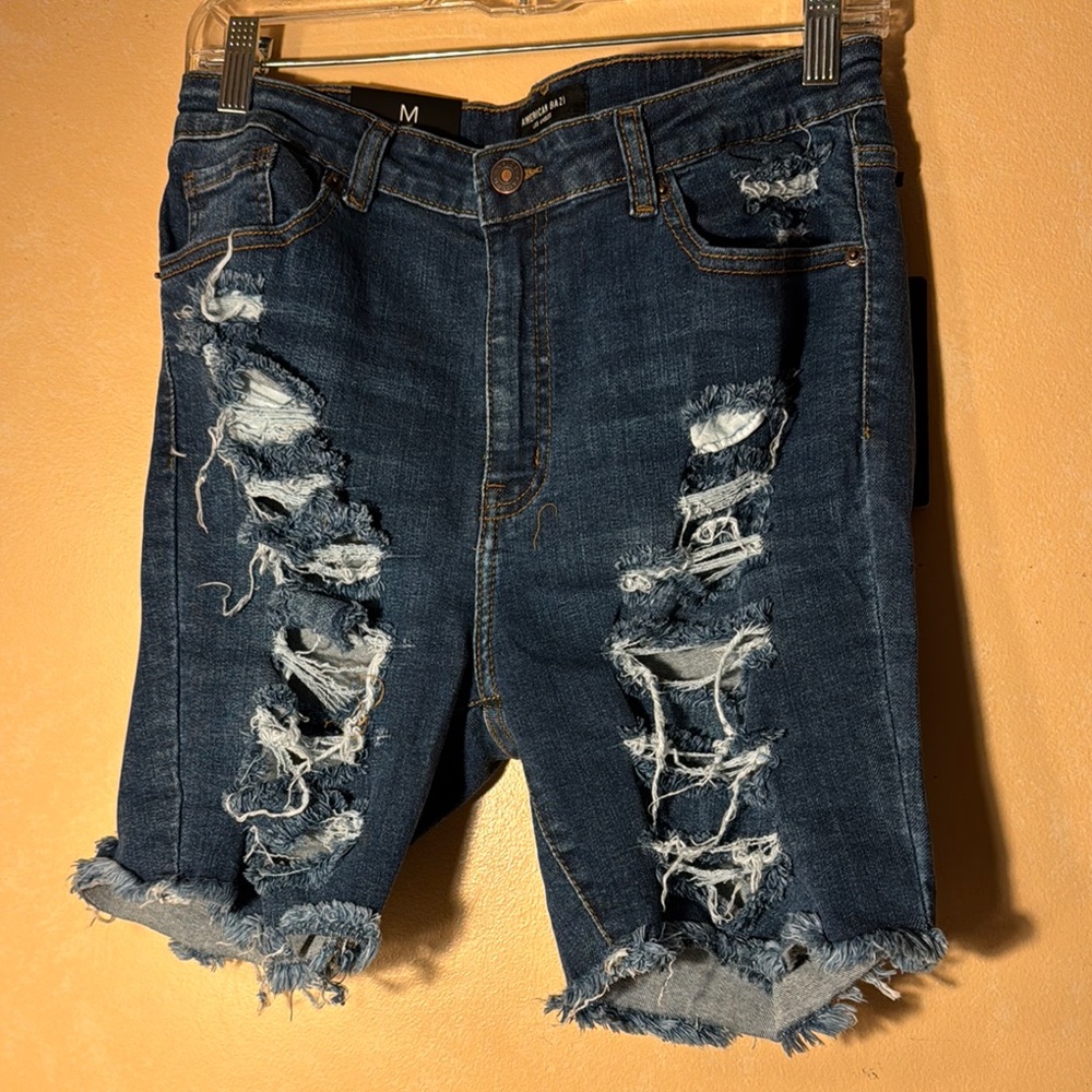 American Bazi Distressed Jean Shorts - Blue